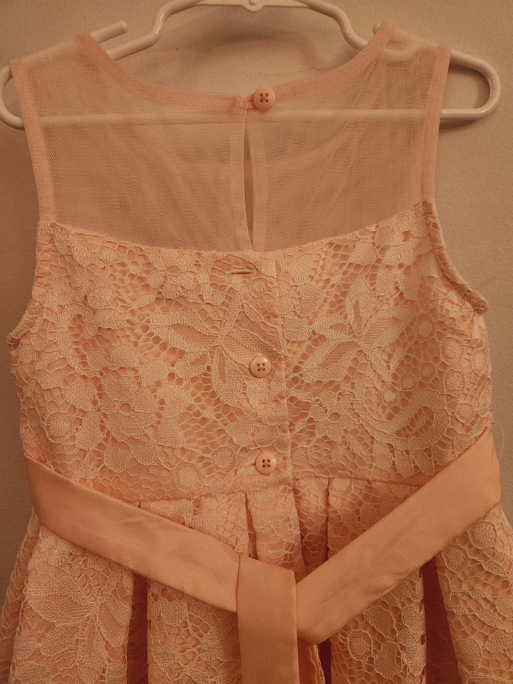 Jona Michelle Soft Pink/Peach Lace Floral w/ Sash & Bow, Size 5, NWOT - Picture 4 of 6